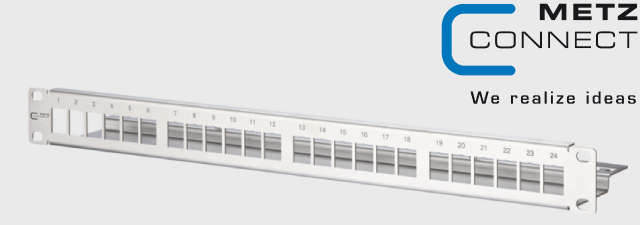 پچ پنل شبکه 19 اینچ یک یونیت Keystone 1RU 24 port stainless steel unequipped - متز کانکت