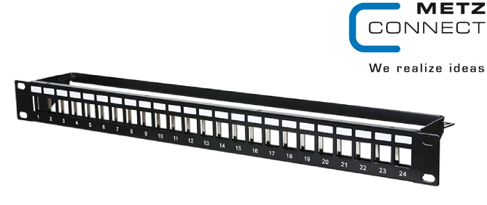 Keystone 19 inch module frame 1RU 24 port black unequipped, shielded 